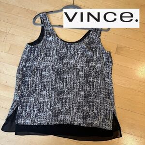 VINCE black/white silk sleeveless top , L,  CB2352